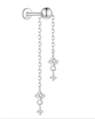 CANNER 1PC 925 Sterling Silver Eight-pointed Star CZ Piercing Earring For Women Ins Tassel Chain Stud Earring Party Fine Jewelry