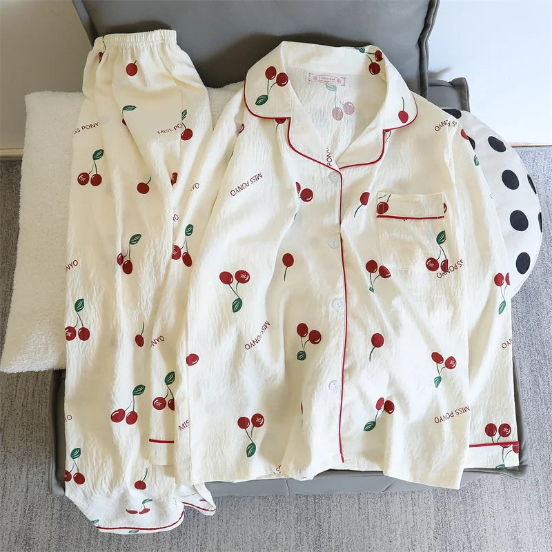 Print Floral Womens Pajamas Sleepwear Set Soft Comfortable Long Sleeve Tops with Pants Pajama 2 Pieces Lingerie Women Home Suit