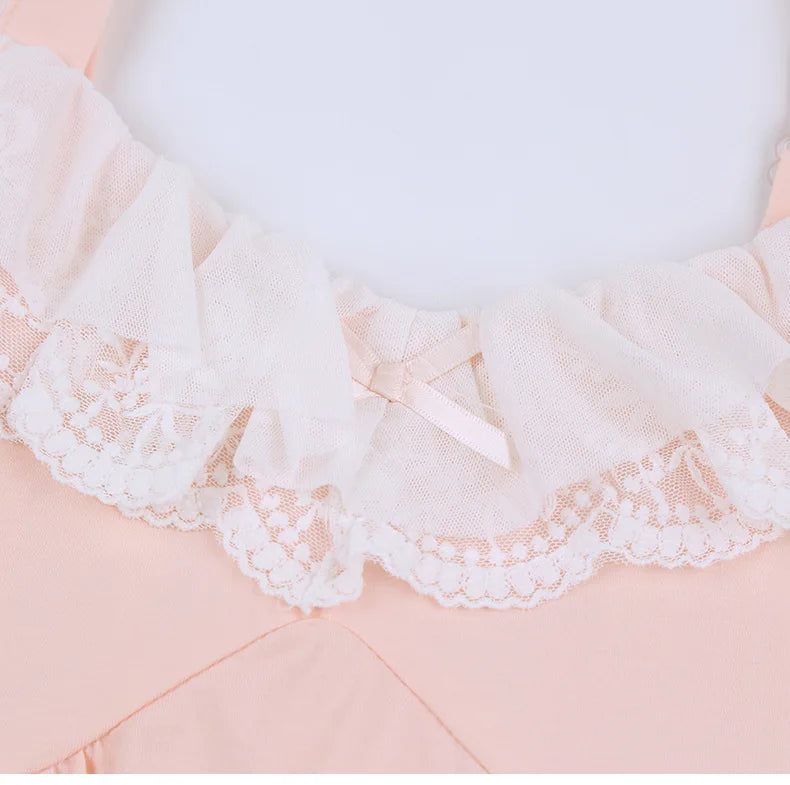 Cotton Sleepshirt Lady Sexy Chemise Sleepwear Lace Flower Patchwork Nightdress Home Dressing Gown Summer New Lingerie Nightwear
