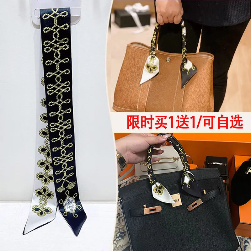 New 2025 simulated silk wrapped bag strap bag handle silk scarf tied bag ribbon decorative small streamer