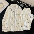 Cherry Print Women's Pajamas Set Fall Spring Plaid Print Loungewear Long Sleeve Cardigan Top and Pants Home Sleepwear