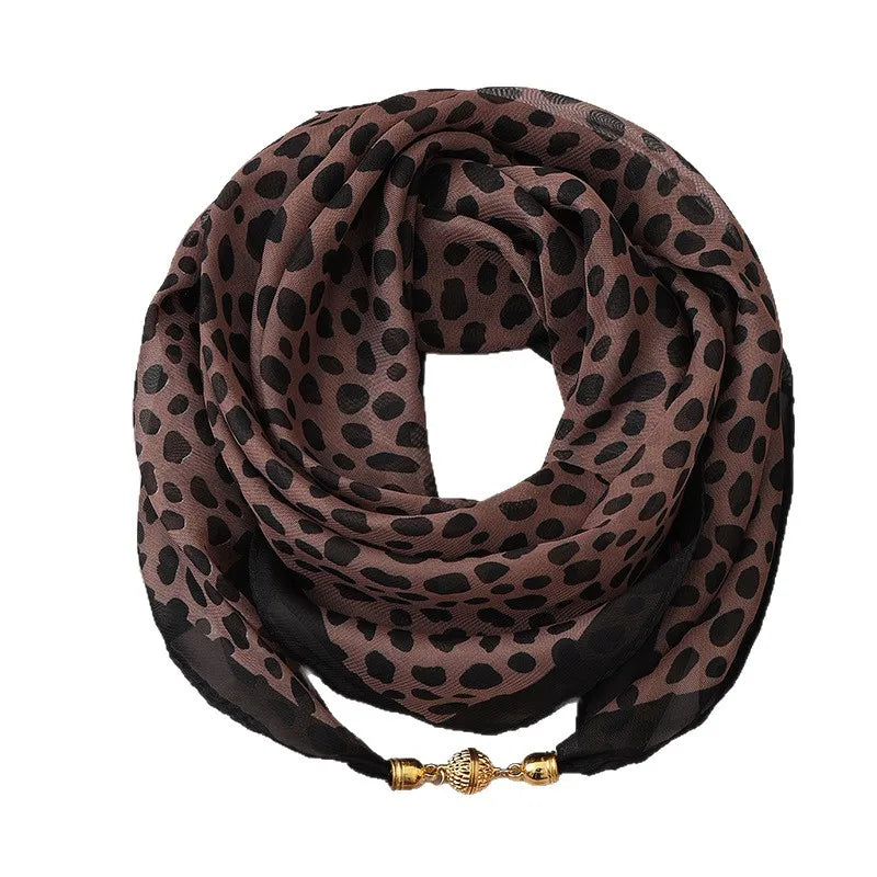 New Magnetic Buckle Scarf Women's Spring and Autumn Versatile Ears Korean Version Thin Silk Scarf  Diagonal Decoration Ramadan
