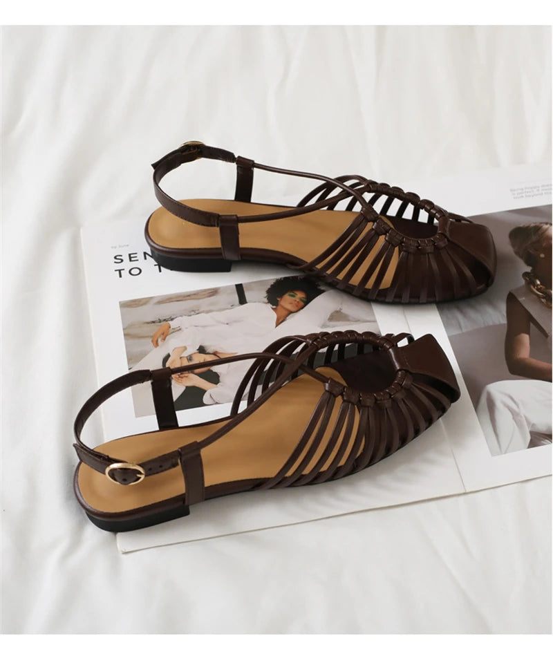 ZAROY Women Flat Sandals Summer Narrow Band Roman Shoes Casual Plus Size Brand Designer Banquet Beach Gladiator Sandalias Zapato
