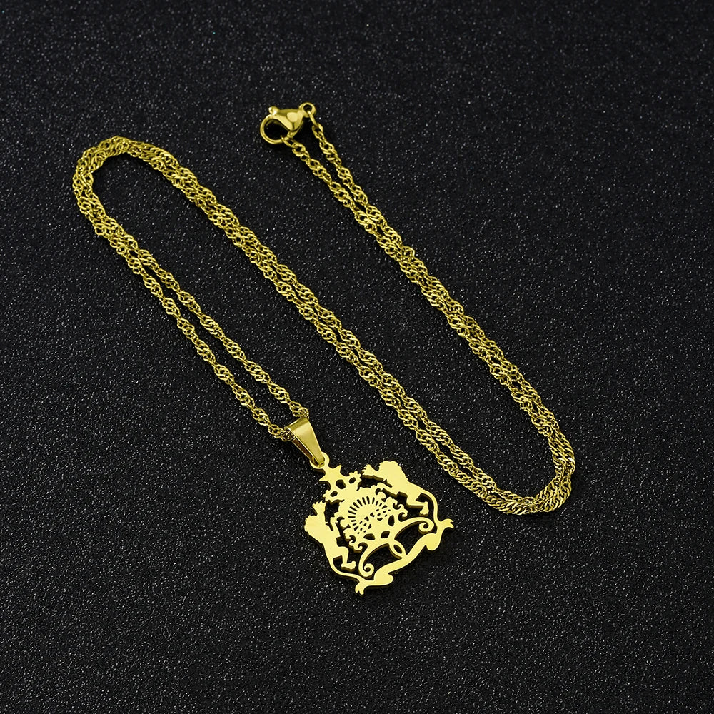 2025 Trendy US EU Hot Sale Stainless Steel Morocco Pendant Necklace Unisex Couple Ethnic Style Patriotic Jewelry Gift