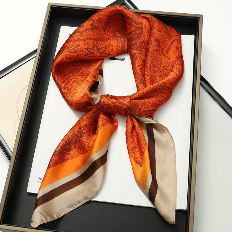 Luxury Women Silk Square Scarf Shawl Fashion Xiaoxiangfeng Print Design Satin Hijab Wraps Neckerchief Female Hair Bands 70*70CM