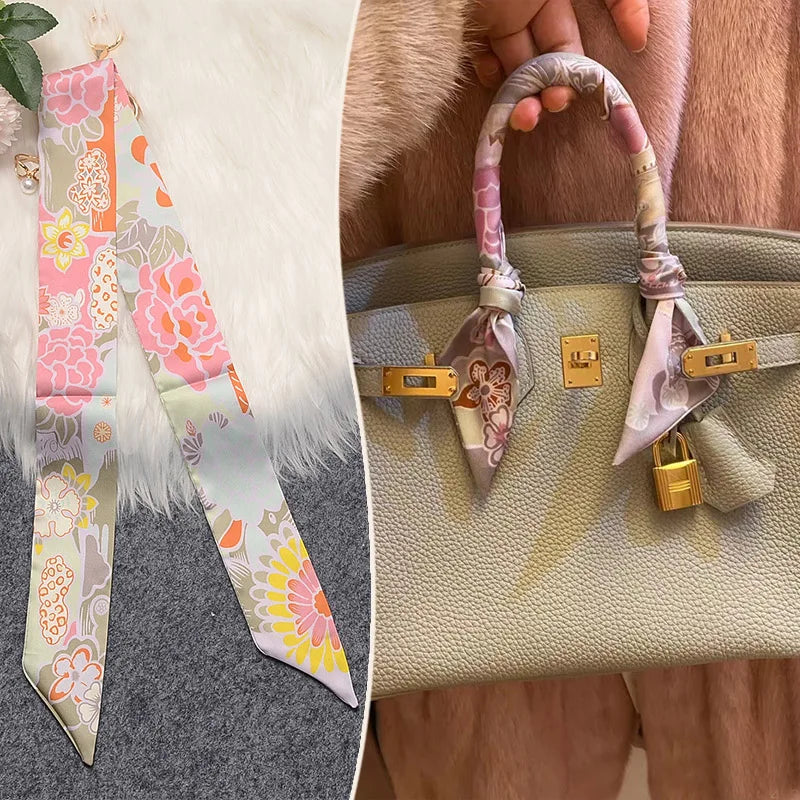 New 2025 simulated silk wrapped bag strap bag handle silk scarf tied bag ribbon decorative small streamer