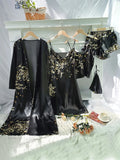 5pcs Floral Print Long Sleeve Robe Cami Dress Cami Top Ruffle Hem Shorts Simple Pajamas Sets for Women