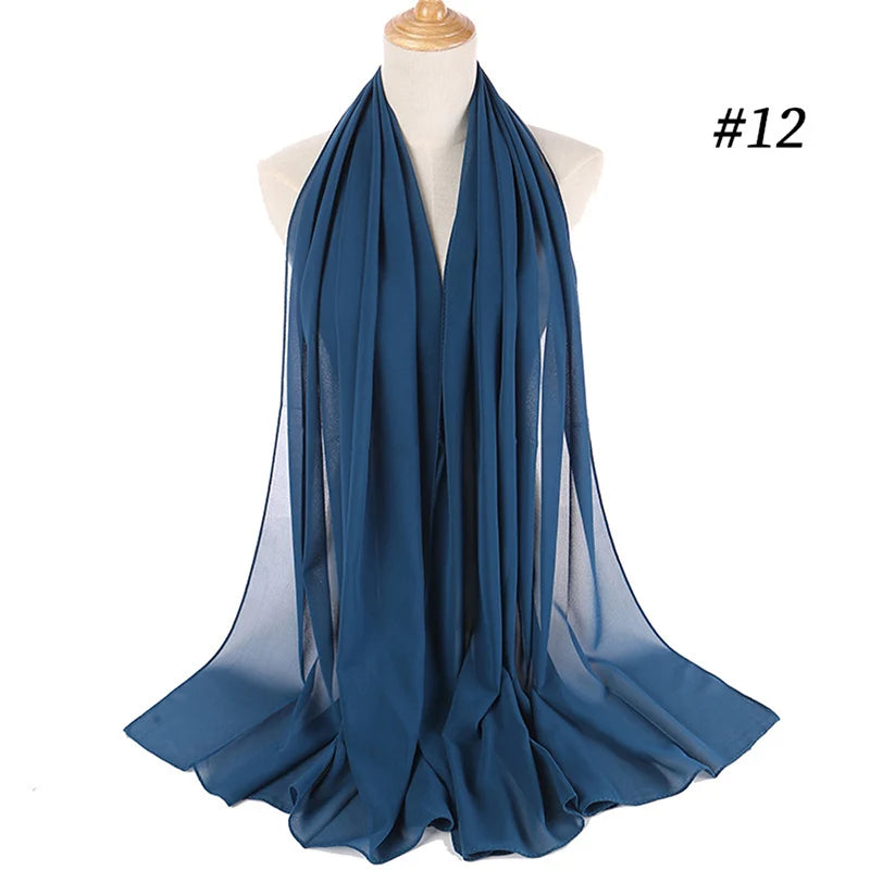 Muslim Chiffon Hijab Women Bubble Chiffon Scarf For Women Ladies Veil Muslim Islam Solid Color Malaysia Musulman Wrap Scarves