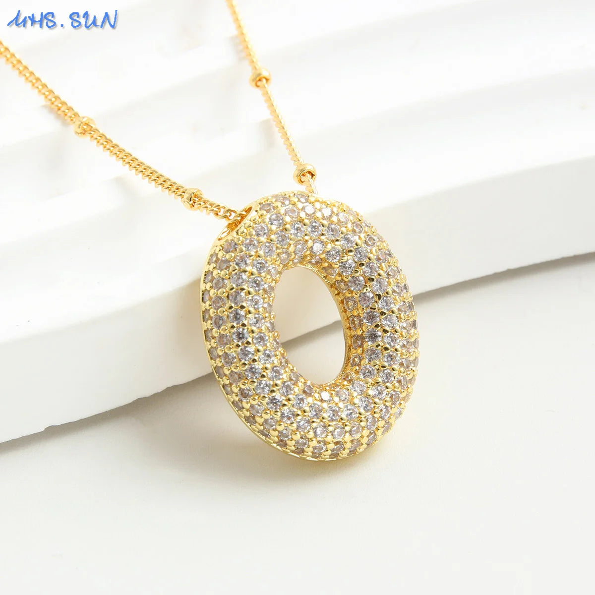 MHS.SUN Gold Plated Balloon 26 Letter Necklaces Copper Zircon Bubble Initial Pendant Chunky Women Personality Chain Jewelry