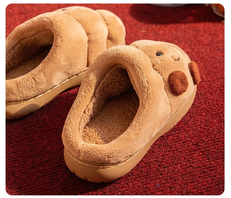 Cute Cartoon Fluffy Slippers For Women Men Winter House Shoes Furry Croissant Bread Style Anti-slip Couples Home Cotton Slides