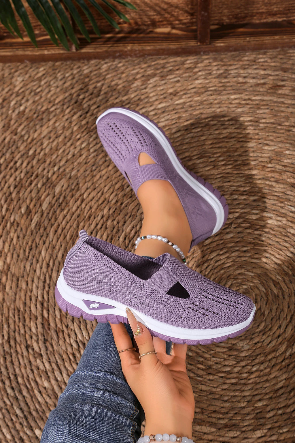 Women's shoes, casual sports shoes, solid color breathable sports soft-soled lightweight walking shoes, low-top knitted casual s
