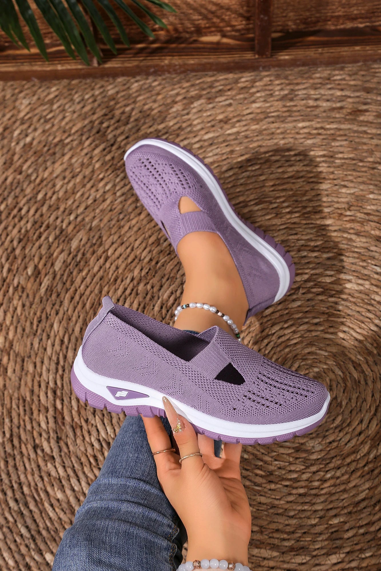 Women's shoes, casual sports shoes, solid color breathable sports soft-soled lightweight walking shoes, low-top knitted casual s