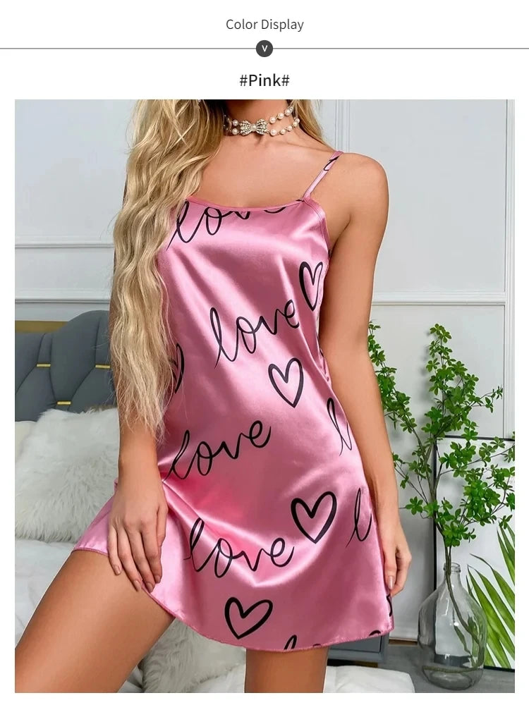 Summer Women Fashion Lace Sexy Sleeveless U-Neck Spaghetti Strap Lingerie Sain Sleepwear Comfortable Nightwear Home Clothes