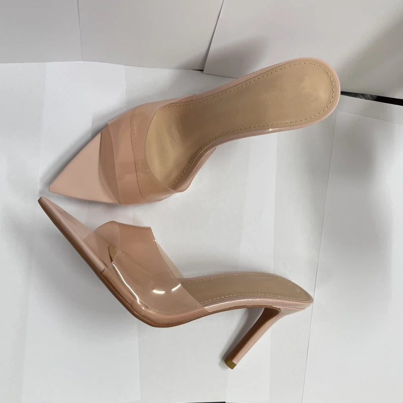 New Summer Women's High-heeled Sandals Transparent High-heeled Slippers Stiletto Pointed Toe Slip-on High-heeled Sandals