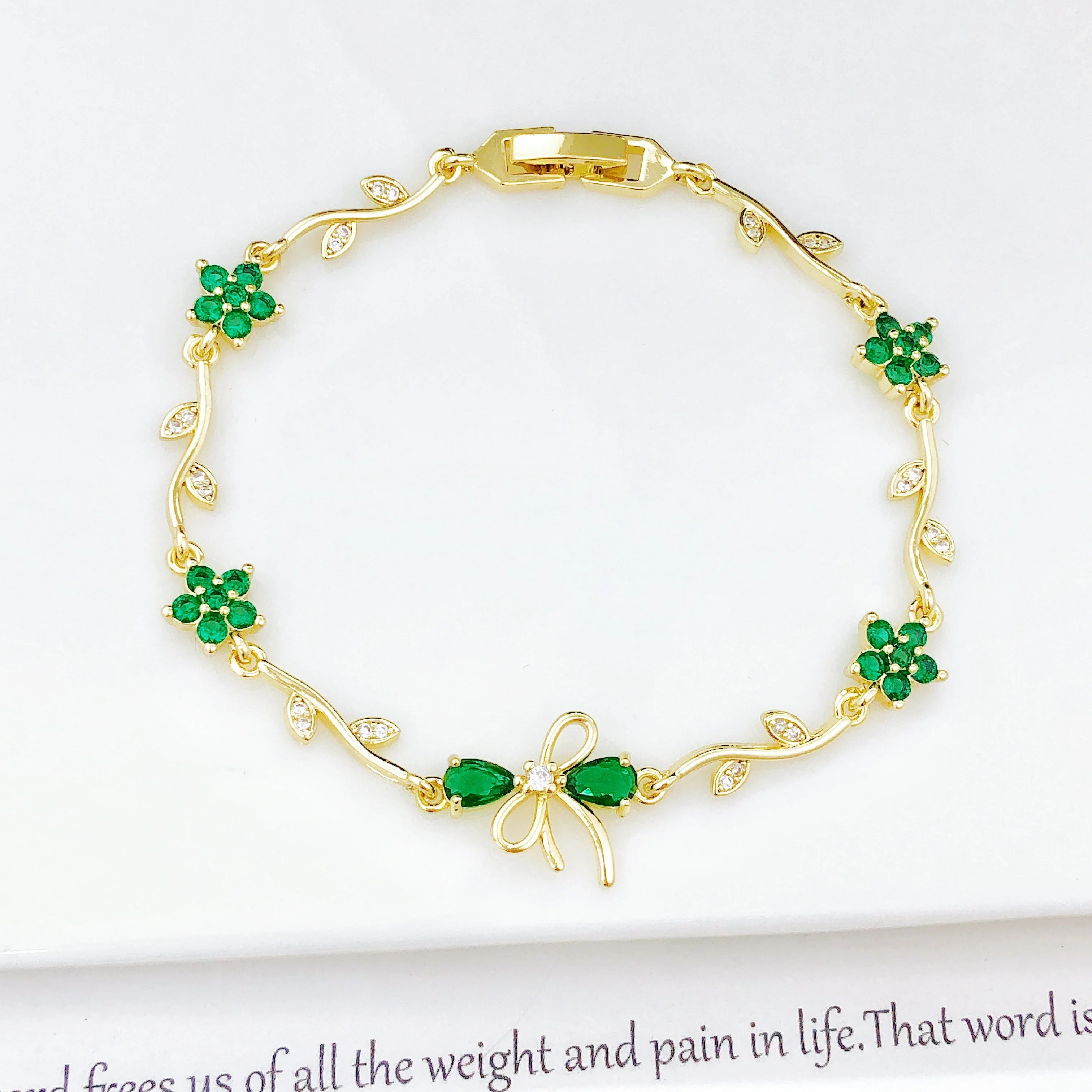 Hot Sale Rhinestone Bowknot Floral Bracelet Gold Plated Crystal Flower Vine Bracelet Fashion Wedding Party Jewelry Gift for Her