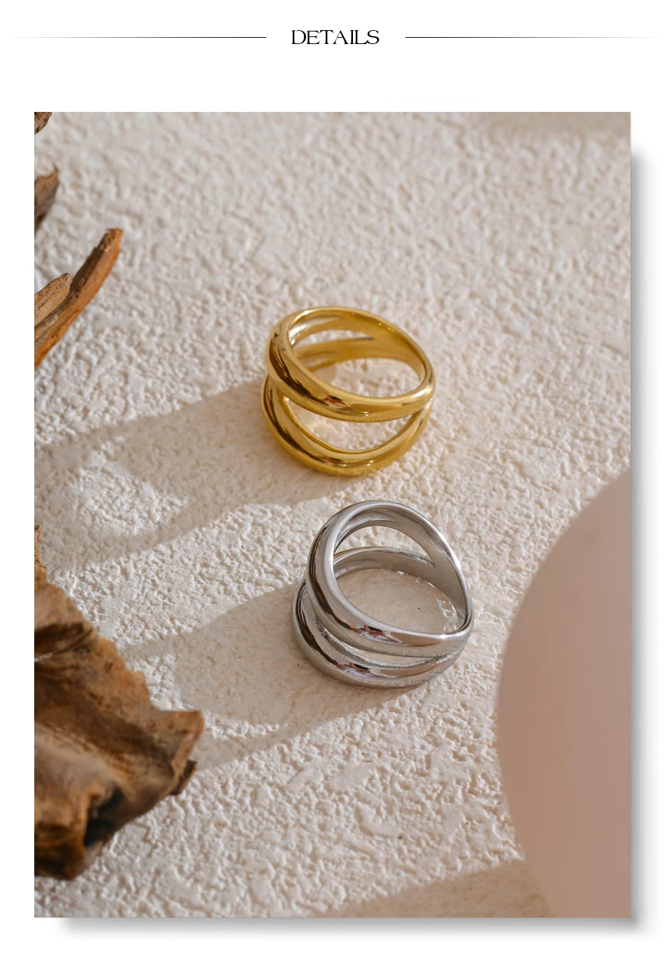 Yhpup 6789# Stainless Steel Metal Double Layer Geometric Cast High Quality Ring Water Resistant Texture Fashion Daily Jewelry