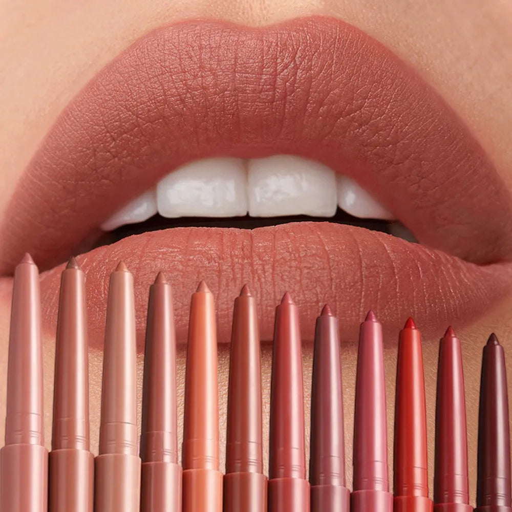 New Rotary Lip Liner 12 Colors Lipstick Pencil Waterproof Long-lasting Matte Lipsticks Non-stick Cup Nude Lips Contour Makeup