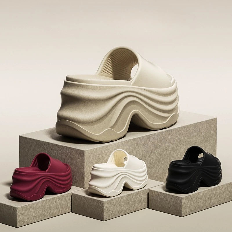 YNPO Solid Color EVA Platform Slippers Women Thick Sole Non Slip Beach Slides Sandals Lady Summer Soft Sole Wedge Heel Slipper