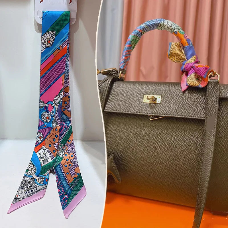 New 2025 simulated silk wrapped bag strap bag handle silk scarf tied bag ribbon decorative small streamer