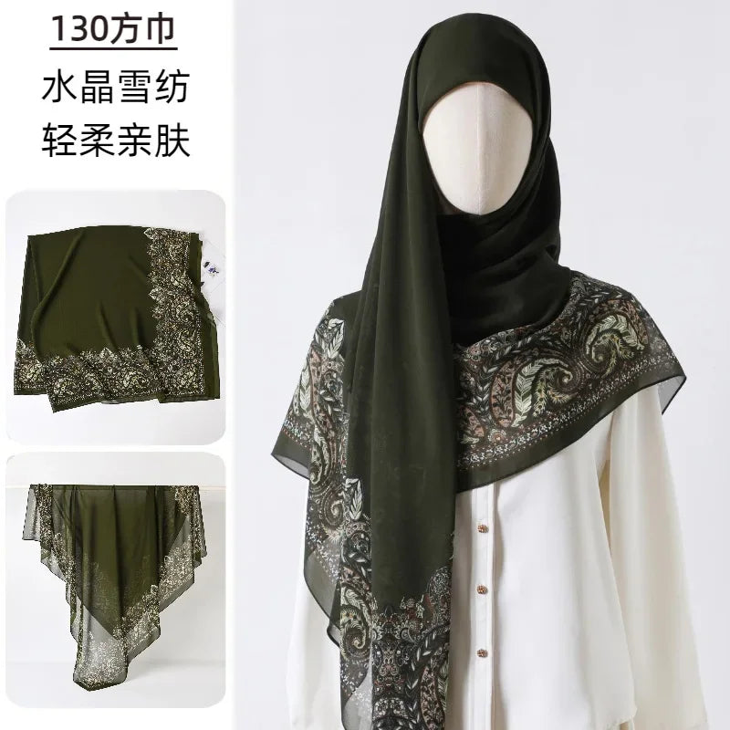 Fashion Muslim Chiffon Hijabs for Women Quadrate Shawl Long Wrap Handscarf Versatile Sunscreen Scarf