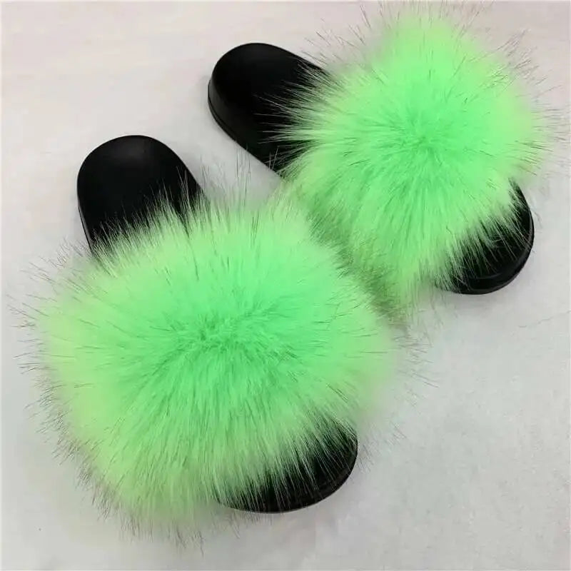Ladies Fluffy Slippers Summer Women Faux Fur Soft Slides Stylish Open Toe Sandals Outdoor Indoor Furry Comfortable Beach Shoes