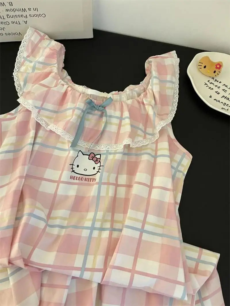 Sanrios Girls Nightgown Hello Kittys Student Suspenders Loose New Style Home Clothes Simple Printed Skirt Creative Hot Selling