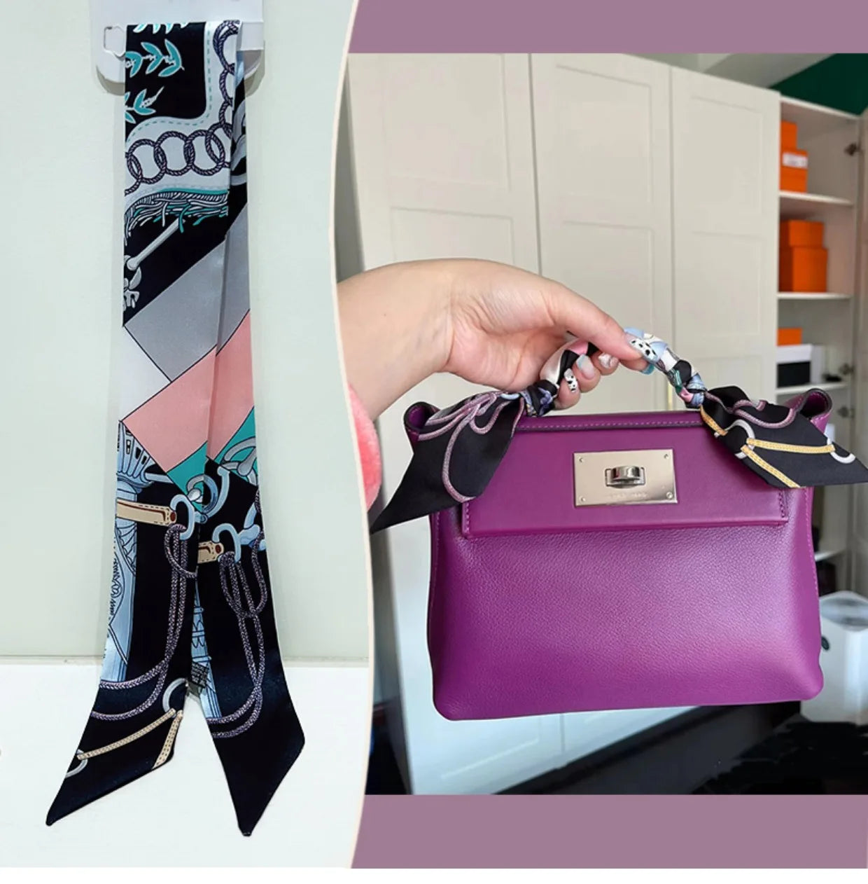 New 2025 simulated silk wrapped bag strap bag handle silk scarf tied bag ribbon decorative small streamer