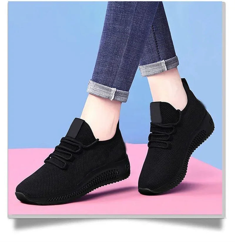Spring and Autumn Fashionable Solid Color Breathable Round Toe Sneakers Casual and Comfortable Thick-soled Women's Shoes