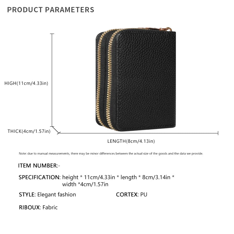 Women Zipper Short Style Purse LycheePattern Fashion Large Capacity Multi CaroSlot Coin Purse With Zipper