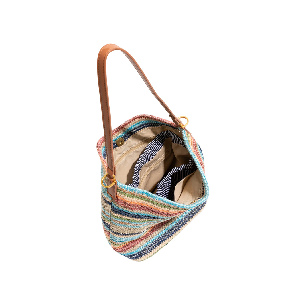 In Stock Colored Striped Tote Bag Leather Top Handle Daily Mobile Phone Wallet Korean Luxury Design Tote Bag Handbag