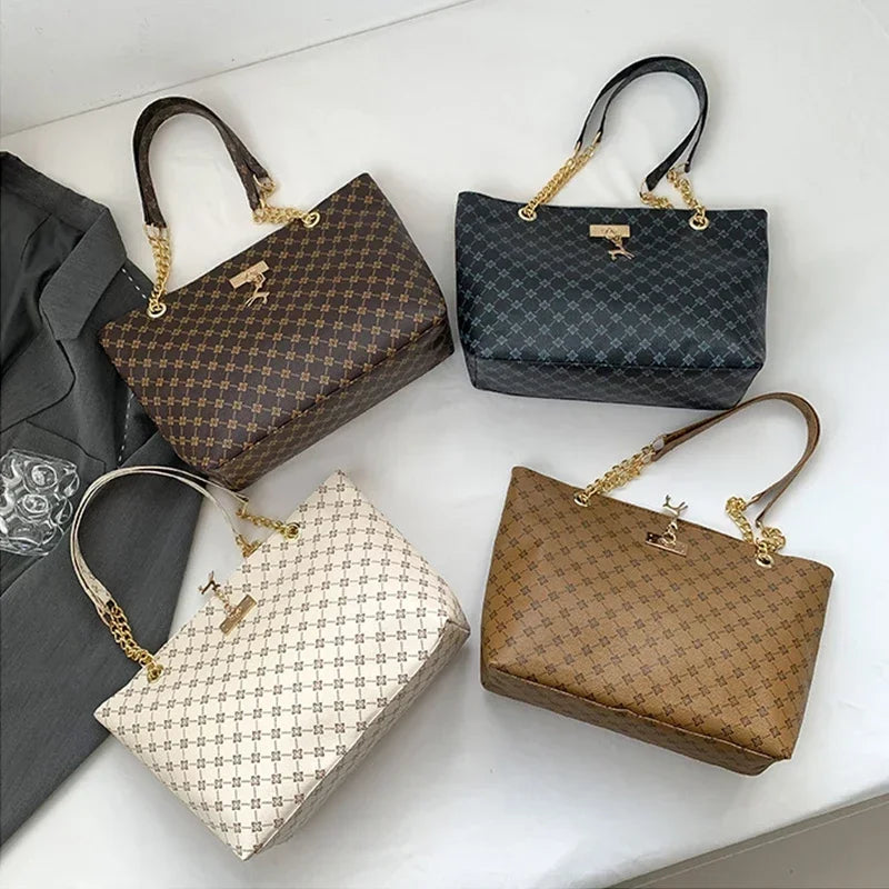Women Luxury Design New Presbyopic Handbag Large Capacity Handbag Fashion Printing Shoulder Bag Trendy Shopping Bag with pendant