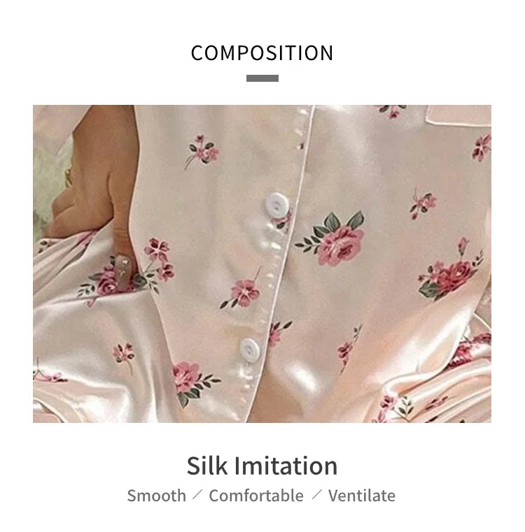 Pajamas For Women's Floral Print Long-Sleeved Sleepwear Button Down 2 Piece Soft Loungewear Pjs Set Pajama Pants Homewear