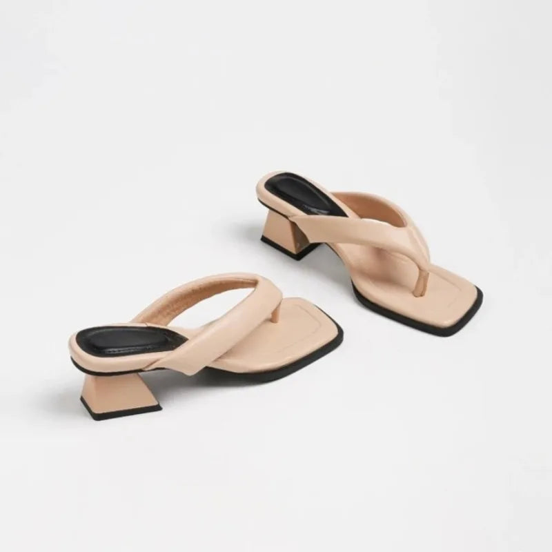 Designer Womens Flip Flops New Fashion Square Head High Heeled Sandals for Woman Summer Comfort Outdoor Slippers Sandalias Mujer