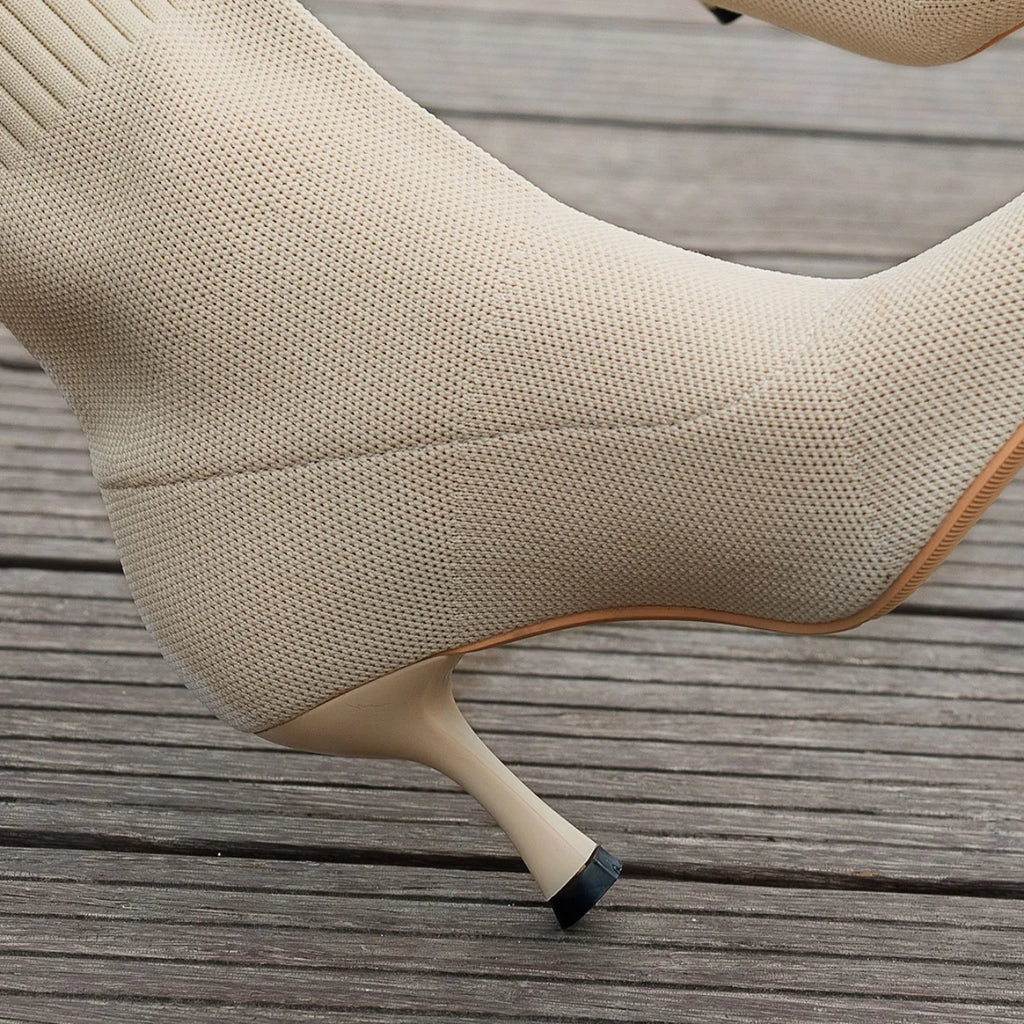 Spring Autumn Women Ankle Boots Slip-On Green Chelsea Boots Women Luxury Stretch Fabric Women Socks Shoes Pointed Toe High Heels