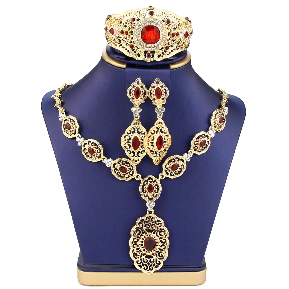 Sunspicems Arabic Bride Jewelry Sets Arabesque Earring Bracelet Necklace Gold Color Morocco Wedding Jewelry Caftan Accessories