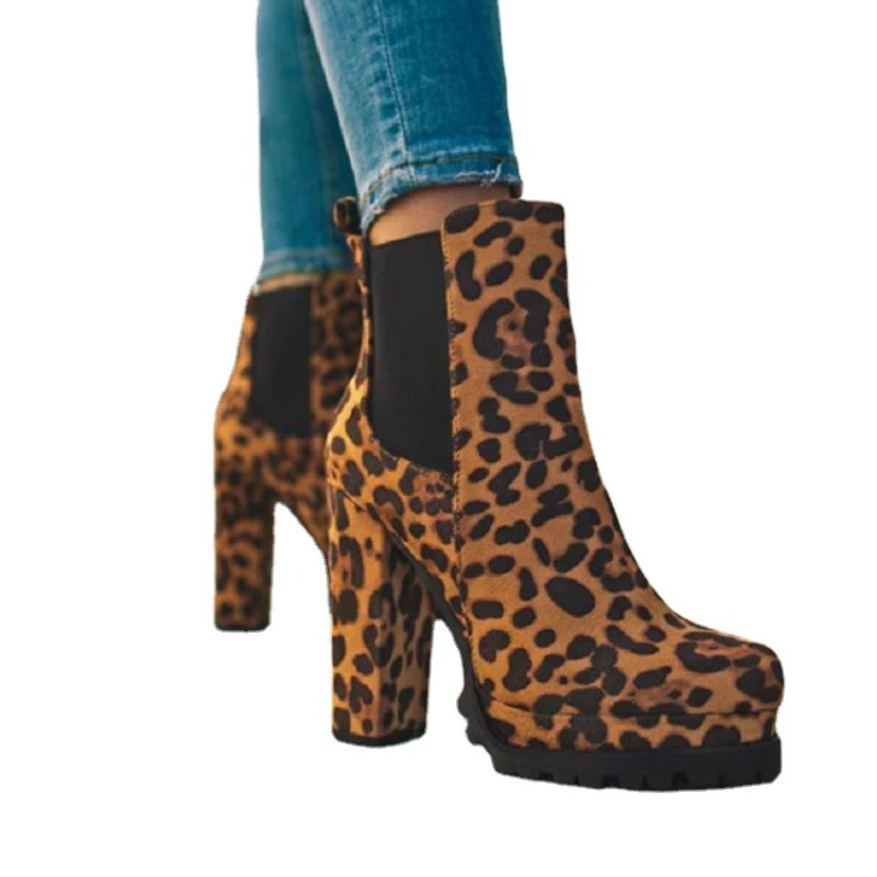 2023Women Shoes Ankle Boots Woman Sexy High Heels Pattern Chunky Heel Shoes Ladies  Female Open Toe Women's Sude Boots