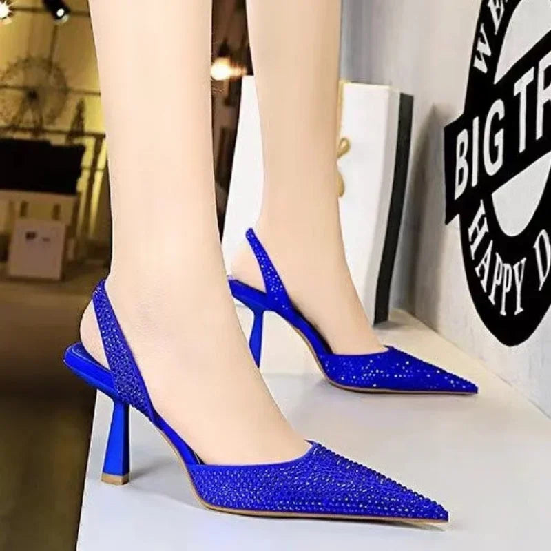 2025 Summer New Brand Women Sandals Fashion Crystal Buckle Slingback High Heels Party Elegant Gold Woman Shoes Sexy Pumps